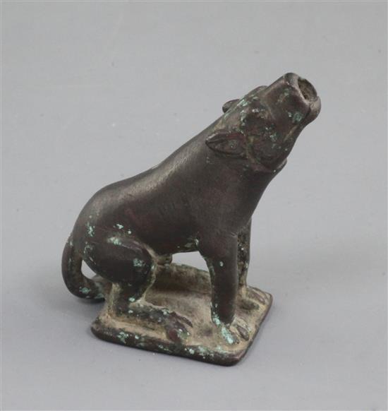 A Chinese archaic bronze wolf figure, probably Han dynasty, 2nd century B.C. - 2nd century A.D., 6.7cm high